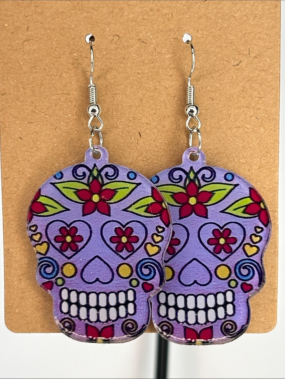 *LAST SET* Purple Sugar Skull Day of the Dead Earrings Acrylic Fashion Jewelry